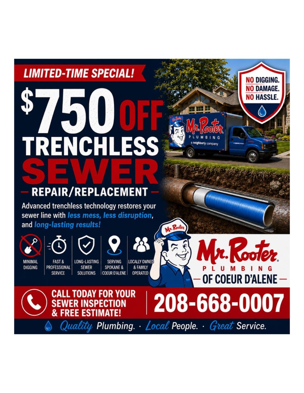 $750 Off Trenchless Sewer Repair or Replace