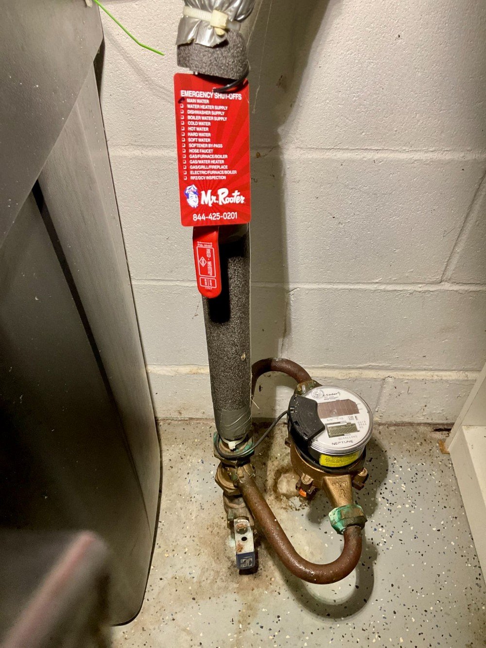 Emergency, whole home water shut off valve, water meter