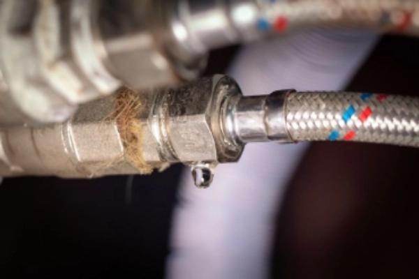 A drop of water leaks from a plumbing hose. | Mr. Rooter Plumbing of Virginia Beach