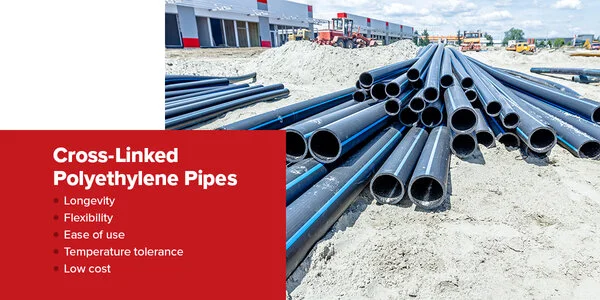 cross-linked polyethylene pipes in a construction site