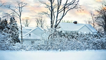 White houses in snowy winter
