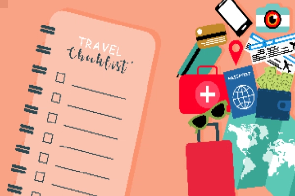 graphic of generic travel checklist and common travel items