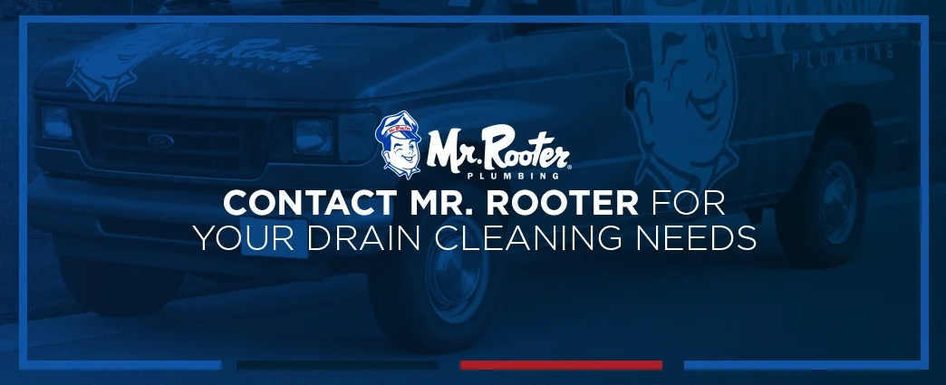 Mr. Rooter Plumbing service van with text about contacting Mr. Rooter Plumbing