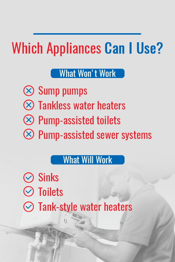 List of appliances that won't work and will work when the power goes out
