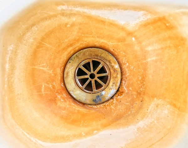 Sink with rust stains from hard water
