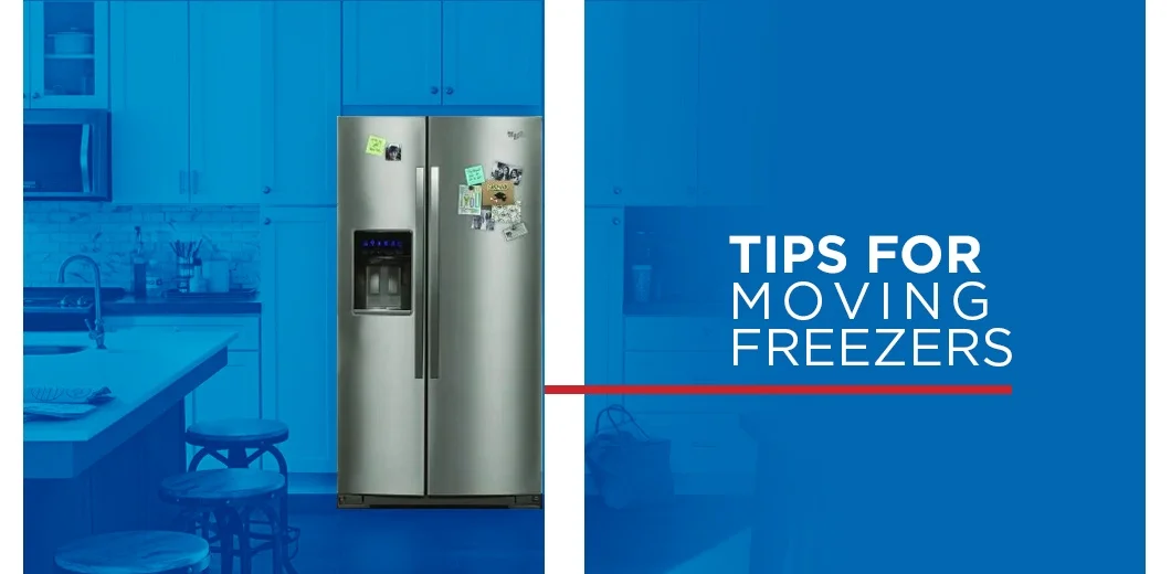 Refrigerator with text: Tips for moving freezers