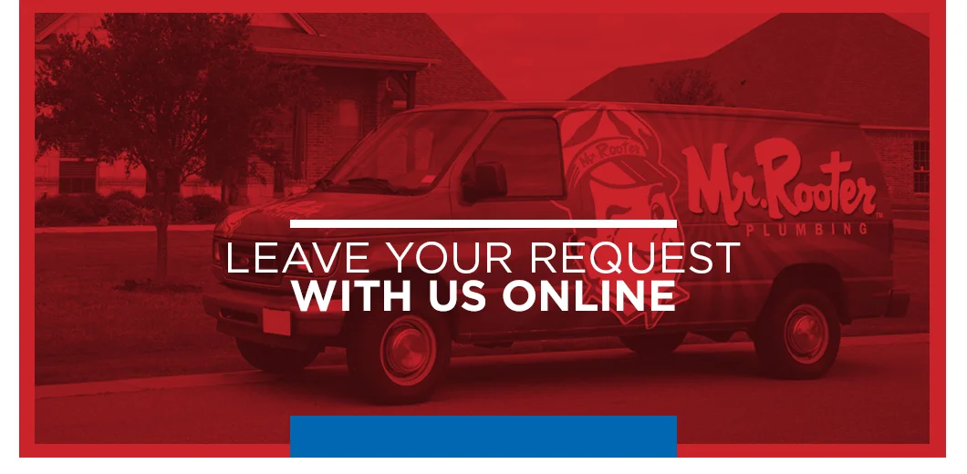 Mr. Rooter Plumbing service van with text: Leave your request with us online