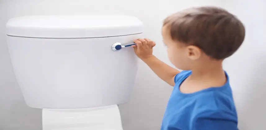 Toddler flushing the toilet