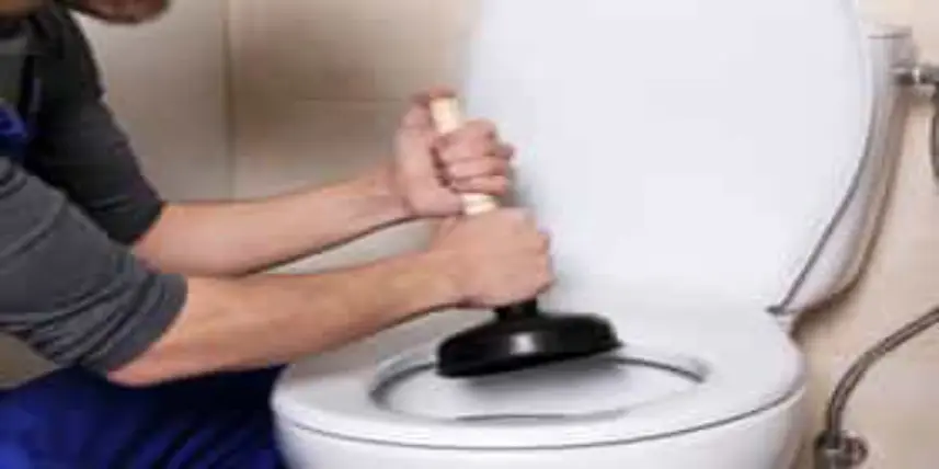 Man holding plunger over toilet