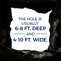 hole is usually 6-8 feet deep