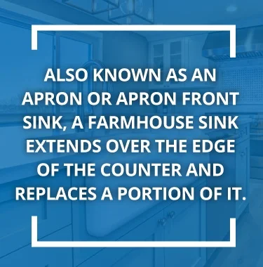 Kitchen with text about apron front sinks