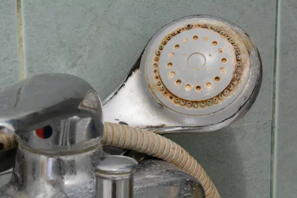  Dirty shower head with limescale and rust | Mr. Rooter Plumbing