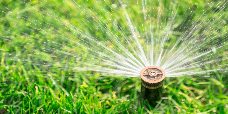 A sprinkler system watering a yard.