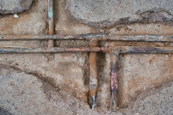 Exposed, leaking copper central heating pipes | Mr. Rooter Plumbing of Southeast Georgia